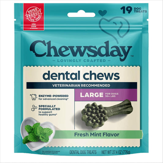 Chewsday, Dog Treats, Fresh Mint Flavor Dental Chews, 19 Count