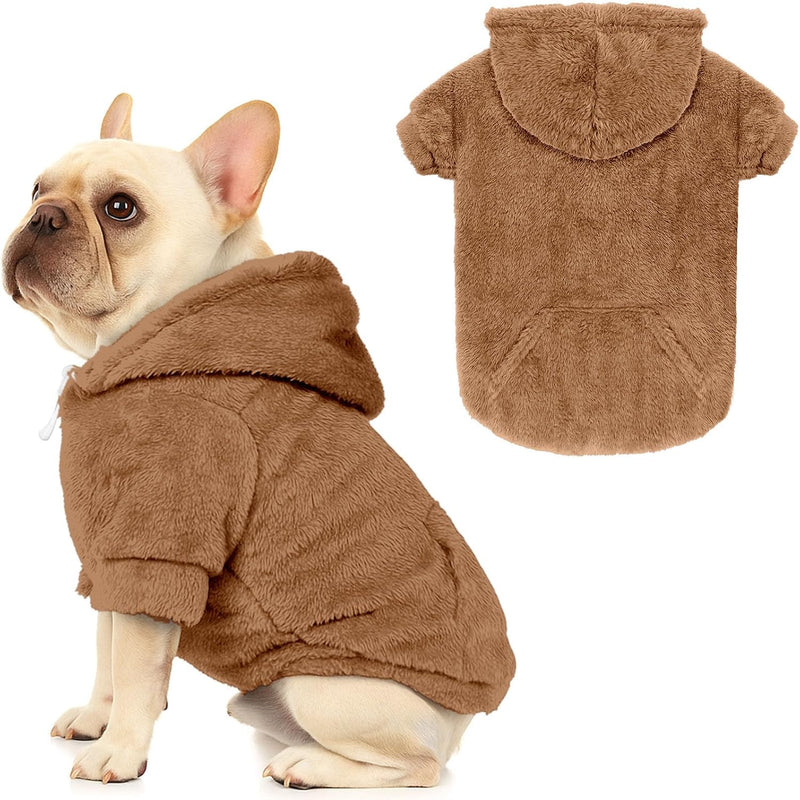 Dog Sweater,Dog Hoodies,Warm Fuzzy Fleece Sweatshirt with Hood & Pocket,Leash Hole,Cozy Cold Weather Pet Clothes Pet Swe