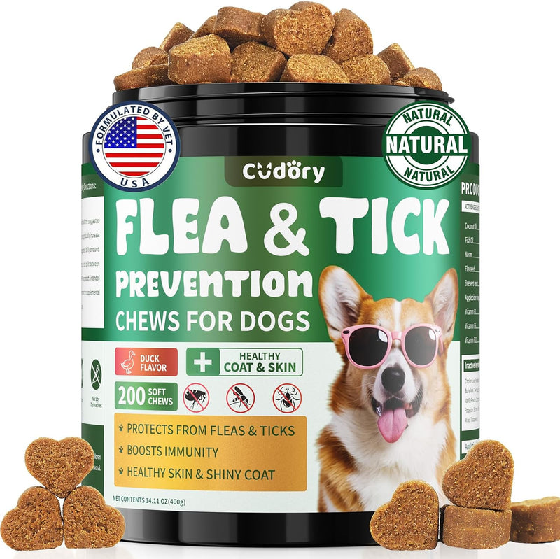 Cudory Flea and Tick Prevention for Dogs Chewables, 200 Soft Chews