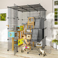 PAWING Large Cat Cage Indoor - Metal Wire Cat Enclosure with Storage Cube, Detachable Kitty Cage with Platform for 1-3 Cats, 3x3x4 Spacious Cat Kennel