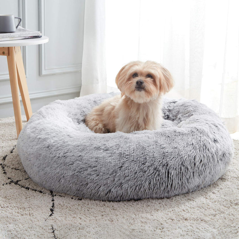 WESTERN HOME WH Calming Soft Round Dog & Cat Bed, Anti-Anxiety Donut Cuddler Warming Cozy Fluffy Faux Fur Plush Cushion Bed for Small Medium Dogs and Cats (20