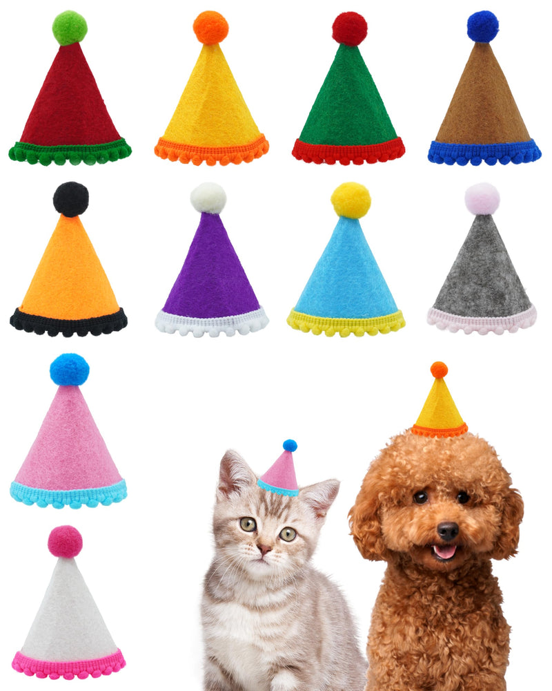 PET SHOW 10 Pack Mini Party Hats for Small Dog Birthday Stuffed Animals Puppy Cats Adjustable Holiday Hats Felt Pom Pom Headband Kitten Pet Grooming Costume Accessories