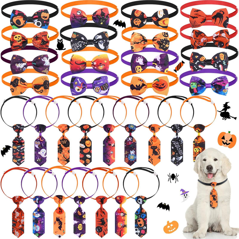 Frienda 32 Pcs Halloween Dog Bow Ties Adjustable Neckties Pumpkin Ghost