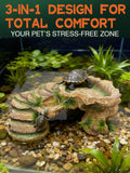 Reptile Hide Cave and Turtle Basking Platform - Resin Decor for Aquarium & Terrarium, Multi-Level Resting Rock and Shelt