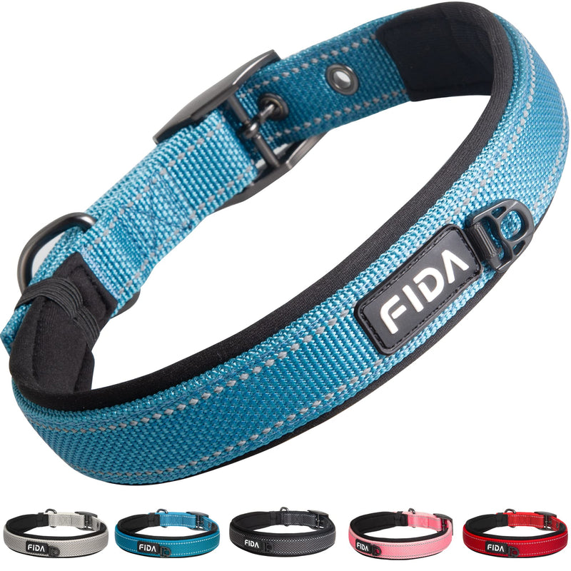 Fida Heavy Duty Dog Collar, Ultra Comfortable Soft Neoprene Padded, Adjustable Reflective Nylon Pet Collar with Durable Metal Belt Buckle for Small Breeds (S, Blue)