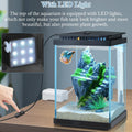 FEDOUR Small Glass Aquarium, 1 Gallon Desktop Fish Tank, Betta Fish Tank, Mini Aquarium Starter Kit with Air Pump LED Li