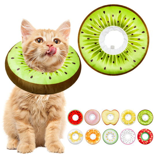 LIEVUIKEN Cat Cone Collar Soft, Adjustable Cat Recovery Cone to Stop Licking, Cute Kitten Donut Collar After Surgery, Elizabethan Collars for Kittens, Lightweight Cats Neck Cones (Kiwifruit, Small)