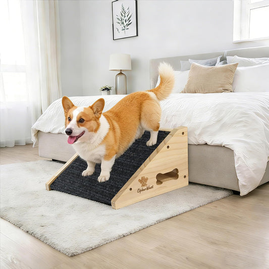 Small Dog Ramp for Couch & Low Bed, Wooden Pet Ramp with Non-Slip Carpet Surface, Portable Indoor Pet Step for Senior Do