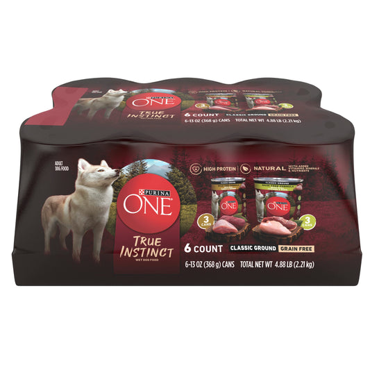 Purina ONE Natural Grain Free Wet Dog Food Variety Pack, True Instinct Classic Ground - 13 Ounce (Pack of 6)