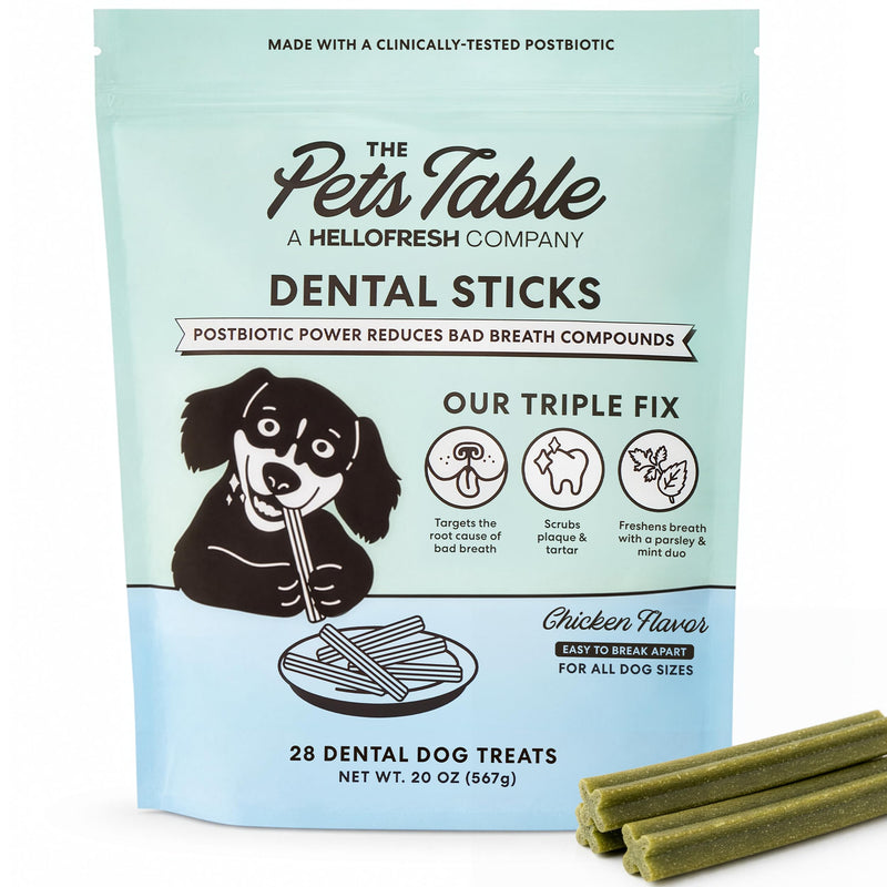The Pets Table Dental Chews for Dogs 28 Sticks (20 oz), Chicken, Mint & Parsley | Dental Treats/Teeth Cleaning Chews | Removes Plaque and Tarter | Dental Sticks for Bad Breath Treatment | Dental Bones