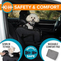 K&H Pet Products Center Console Dog Car Seat for Small Dogs & Cats, Secure Armrest Booster Pet Carrier with Safety Tether, Zippered Enclosure, 2 Pockets, Washable Plush Pad, for Pets Under 8 lbs.