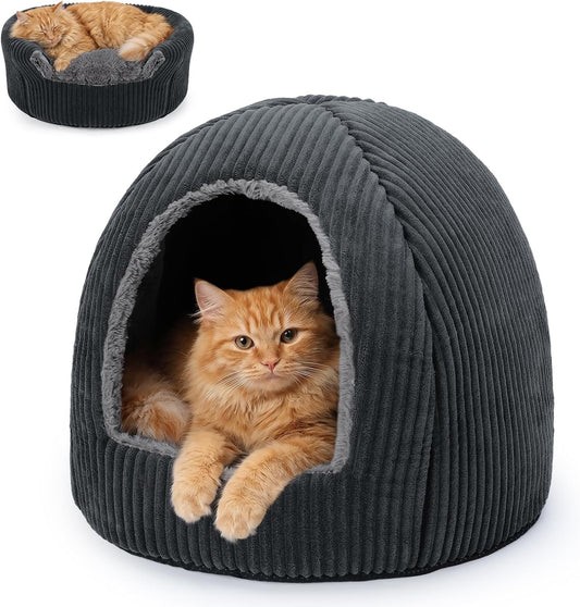 2-in-1 Cat Beds for Indoor Cats Cave Enclosed Bed with Washable Pillow
