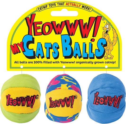Yeowww! Catnip My Cats Balls Toys for Cats - 3-Pack - Durable Cotton Twill - Made in the USA - Stuffed with Organically 