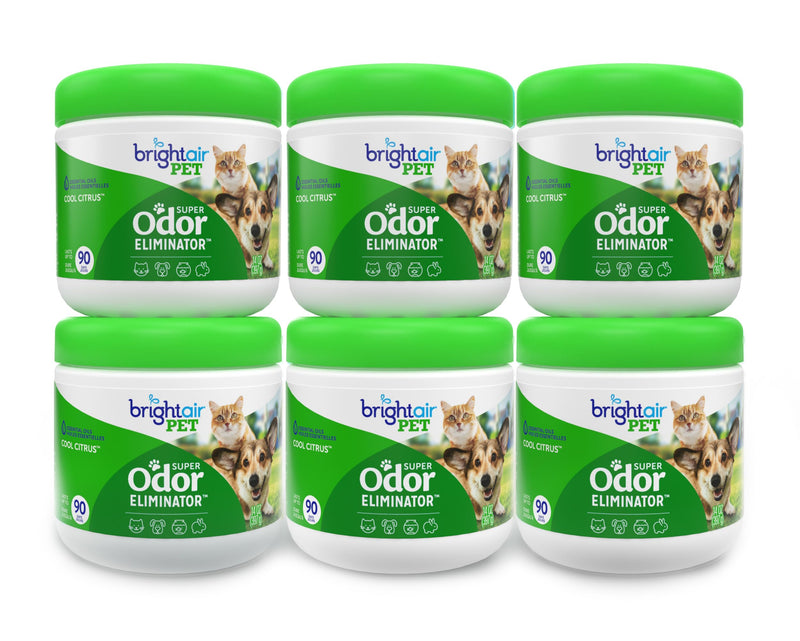 Bright Air 14 oz. Super Odor Eliminator, for Medium-Size Spaces, Cool Citrus Scent, Case of 6, Air Freshener, Natural Essential Oils, Lasts Up to 90 Days Each