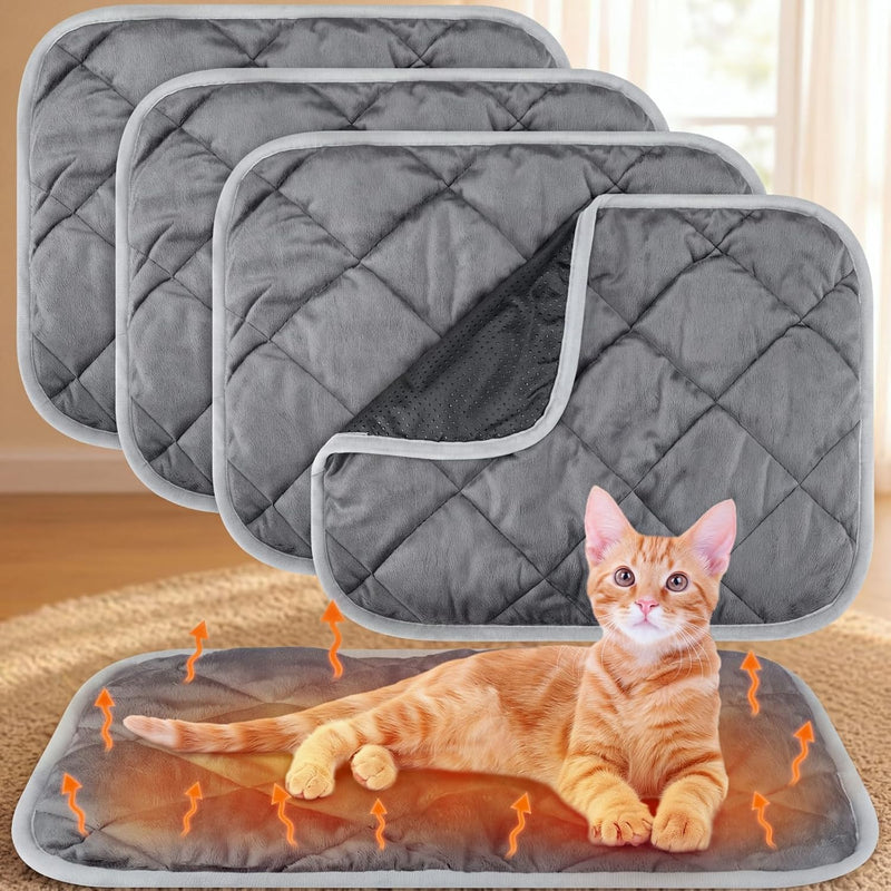 Clysee 4 Pack Self Heating Cat Pad Self Warming Dog Mat Reflects Body Heat Extra Warm Thermal Pet Pad Washable Dog Cat Bed Crate Bed Mat Blanket(Gray,16 x 20 Inch)