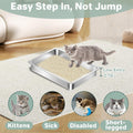 Amibud Low Entry Stainless Steel Cat Litter Box for Kittens Small cat, Metal Shallow Kitty Litter Box, Easy Access Kitty Litter Pan Tray,Pet Bathroom Accessories-15.75''Lx 11.81'' W x2.76'' H