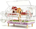 8 in 1 Acrylic Hamster Cage,2 Tier Dwarf Hamster Cage with 360° Transparent Viewing,Hamster Habitat Gerbil cage Top Open