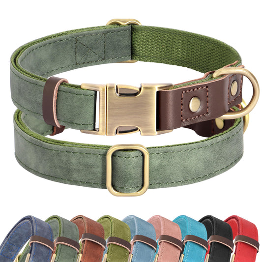 Didog Soft PU Leather Dog Collars for Small Dogs,Classic Adjustable Dog Collars with Quick Release Metal Buckle,Easy Clean and Comfortable with Nylon Lining,Green,S Neck 11-15"