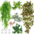 Hamiledyi Reptile Plants for Terrarium Hanging Fake Leaves with Suction Cup