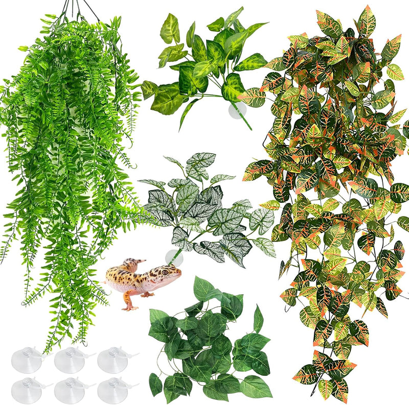 Hamiledyi Reptile Plants for Terrarium Hanging Fake Leaves with Suction Cup
