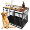Petmystify Dog Crate Topper Metal with Magnets for 42 Inch Crate - Aluminum Foldable Dog Kennel Topper Decorative Storage Pet Crate Table Walnut (Only Topper)