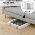 PAWLAND Free Standing Dog Gates for The House Stairs Doorways Indoor Foldable Wooden Small White Puppy Pet Gate Step Over Fence 60" W 24" H 3 Panels