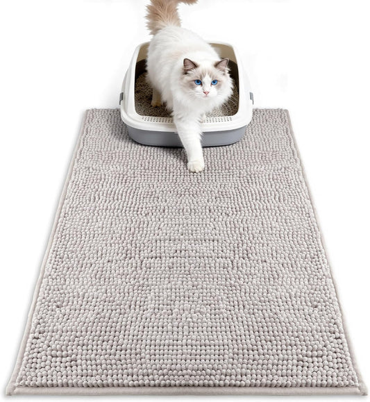 Pieviev Soft Chenille Cat Litter Box Mat, Ultra Absorbent, 28'' x 22''