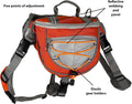 Saddlebag Back Pack & Harness Combo for Dogs 30-100+ lbs. Perfect for Travel, Trail Hiking, & Camping. Reflective, Lightweight, & Comfortable. Comes with Two Collapsible Bowls (Large, Blue)