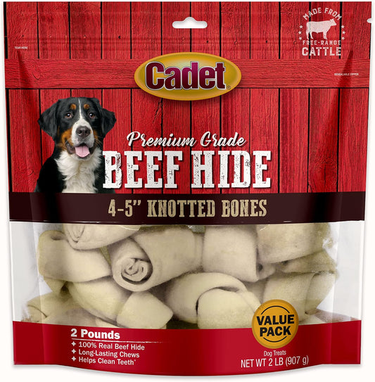 Cadet Premium Grade Beef Hide Knotted Bones Dog Chews, 2 lbs, 4-5"