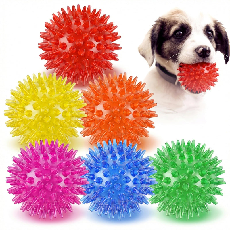 Mkobon 6 Pack Squeaky Spiky Dog Balls, Puppy Chew Toys for Teething, Food-Grade TPR Rubber Durable, Interactive Fetch Floating Dog Pool Ball Toy for Chewers for Small Medium (Small)