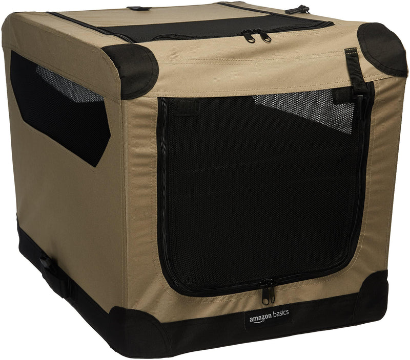 Amazon Basics Portable Folding Soft Dog Crate, 2-Door, Collapsible Travel Kennel, Top & Front Loading, Small 26