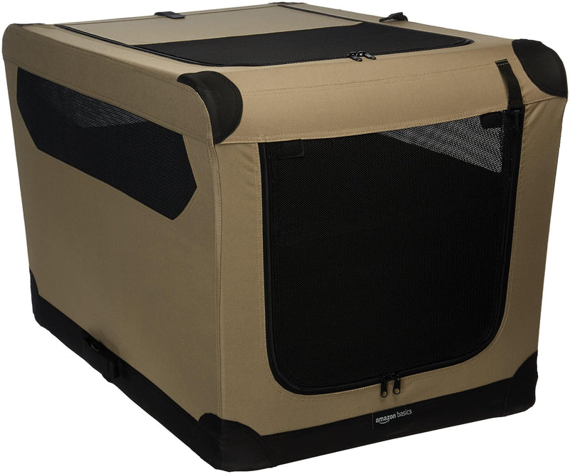 Amazon Basics Portable Folding Soft Dog Crate for Cat, Dog, Rabbit, Double Door with Mesh Ventilation, Collapsible, Easy to Set Up, Large 36