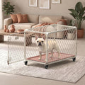 Aurapaws 30 Inch Small Dog Crate with Lockable Wheel, Diamond Mesh Metal Dog Crates for Small Dogs, up to 70 lbs, Double Secure Latch & Leak-Proof Tray, Easy Assembly&Lightweight Pet Dog Kennel Cage