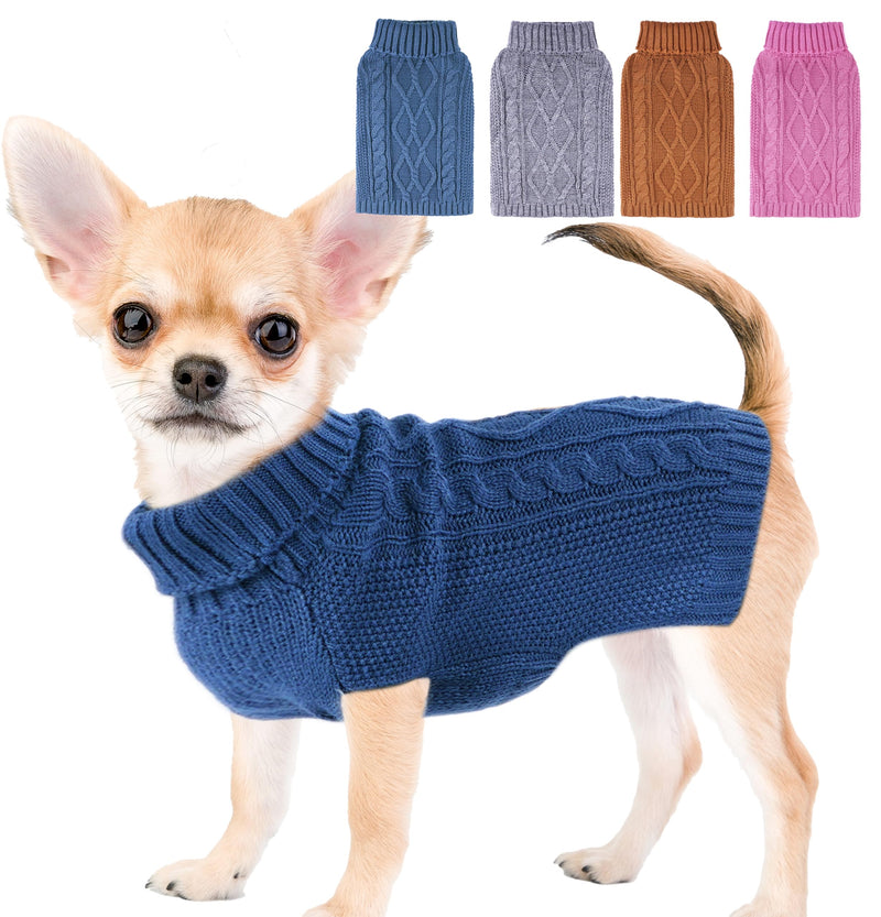 Dog Sweaters for Small Dogs XS Dog Sweater Winter Dog Clothes Boy Chihuahua Yorkie Sweater Warm Pet Clothes Knitted Solid Puppy Sweater Cat Sweater Doggy Turtleneck for Cold Weather (Blue, X-Small)