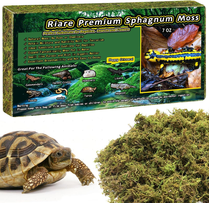 Riare 8 OZ Natural Sphagnum Moss for Reptiles, Terrarium Substrate Bedding