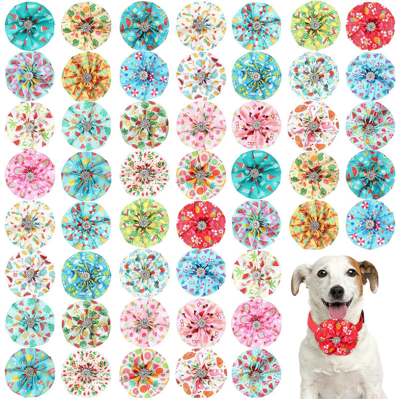 Huhumy 50 Pcs Summer Collar Bows for Dogs Hawaiian Bow Ties Flowers Charms Attachment for Small Medium Large Dogs Cats Collar Accessories Summer Party Costumes
