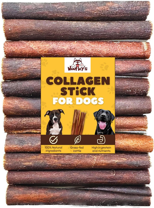 Woofley's 6 Inch Collagen Bully Sticks - 16 Count - Chews for Dogs - Rawhide Alternative No Hide Bones for Medium & Larg