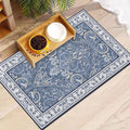 Blue Floral Pet Feeding Mat, Absorbent Dog/Cat Food Mat for Food and Water Bowl, Non-Slip Quick Dry Pet Placemat Floor Protector for Messy Drinkers(12 x 20 in)