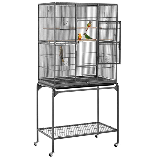 Yaheetech 63-Inch Wrought Iron Rolling Large Bird Cage for African Grey Small Quaker Amazon Parrots Canary Bird Flight Cage