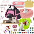 BERXOL 47PCS Kitten Essentials Starter Kit, Ideal for Cats Under 6 Months, Featuring 21-Piece Toy Set, Bed, Carrier, Litter Box, Bowls & More, for New Cat Owners - Pink