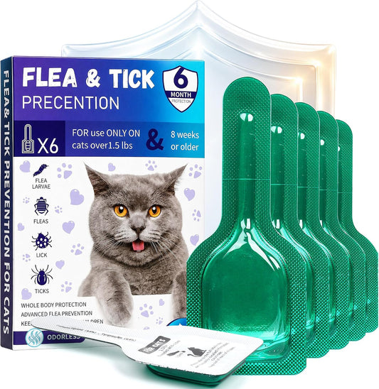 Topical Cat Flea & Tick for Over 1.5 lbs & 8+ Weeks, 6 Month Supply