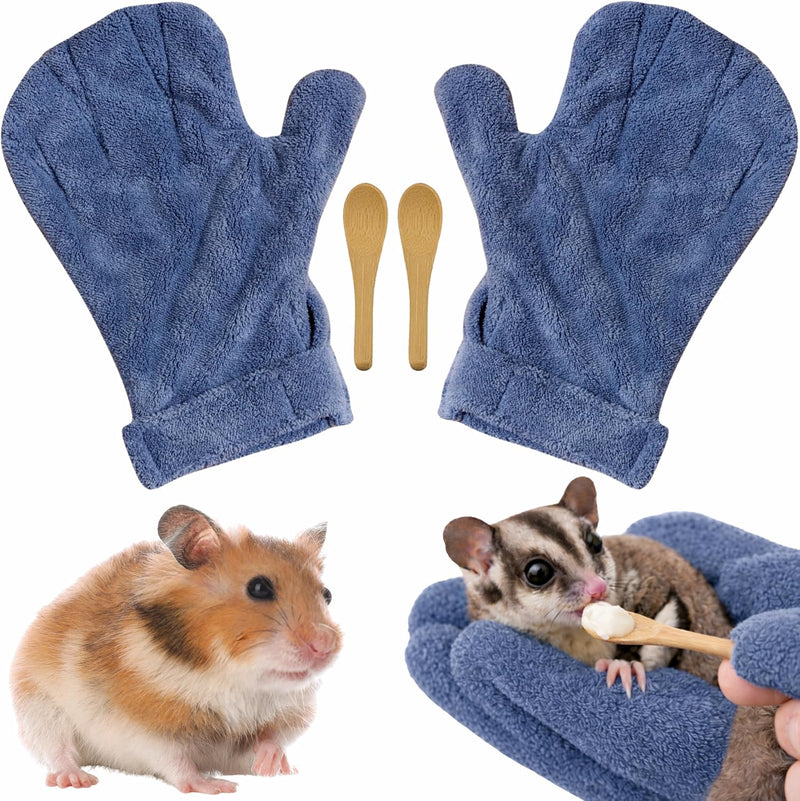 Hamster Anti Bite Gloves Sugar Glider, Calming Anti Bite Gloves and Feeding Spoons, Soft Bonding Mitt for Training Groom