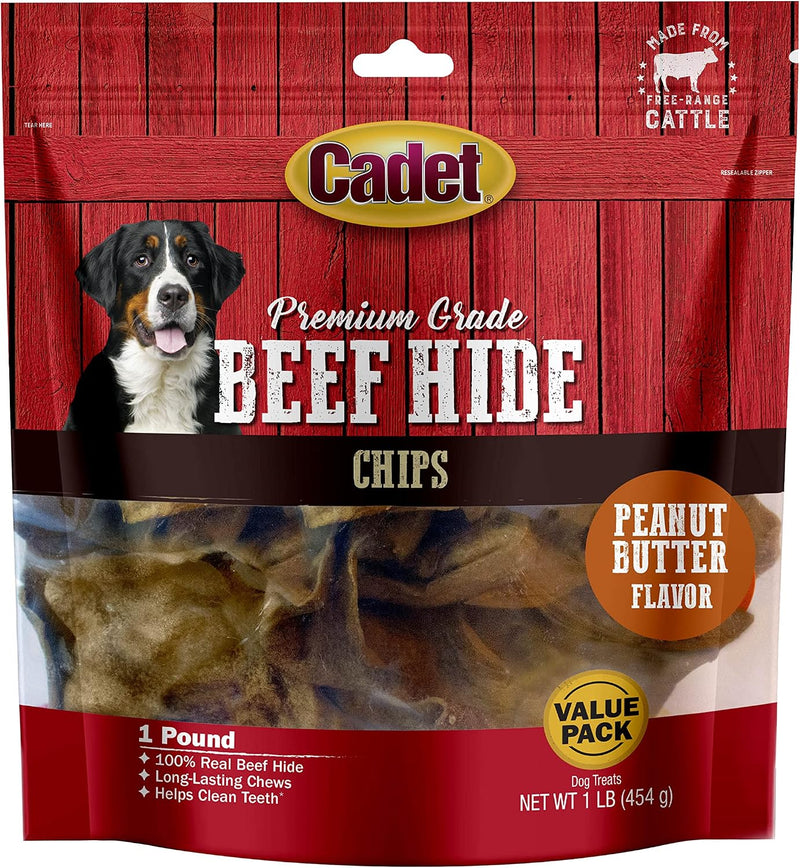 Cadet Premium Grade Beef Hide Chips Dog Chews, 1 lb, Peanut Butter Flavor