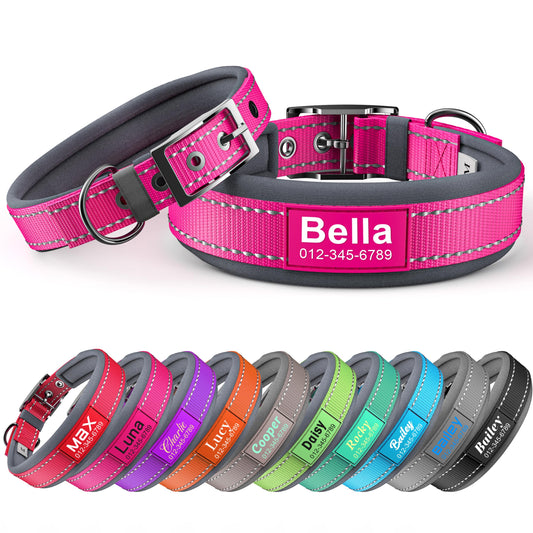 Personalized Dog Collar with Name & Phone Number | Reflective Ultra Wide Soft Neoprene Padded | Durable Metal Buckle for Large, Medium, and Small Dogs in Pink, Purple, Blue & Other Stylish Colors
