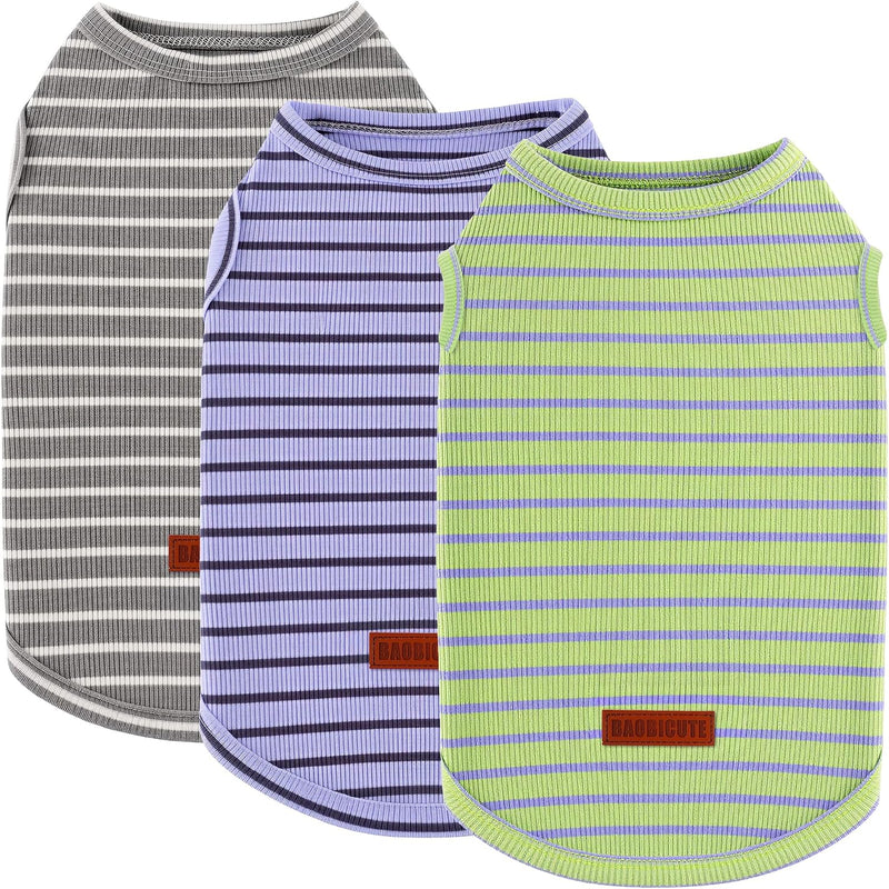 3Pack Dog Shirt Cotton Striped T-Shirts Stretchy Comfortable Pet Vest for Puppy and Cat Super Soft Dog Shirts Vest Sleev