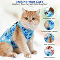 COZYDOODZ Cat Recovery Suit – Soft, Breathable Onesie for Female & Male Pets After Surgery, Spay, Neuter or Wounds, Surgery Outfit, Cone Alternative, Litter Access, Machine Washable, Blue Paw Print