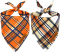 Realeaf Fall Dog Bandanas 2 Pack, Reversible Orange Plaid Holiday Pet Scarf for Boy and Girl, Premium Durable Fabric, Ha