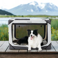 Lesure Collapsible Dog Crate - Portable Travel Kennel for Large Dog, 4-Door Pet Crate with Mesh Windows, Indoor & Outdoor, Light Gray