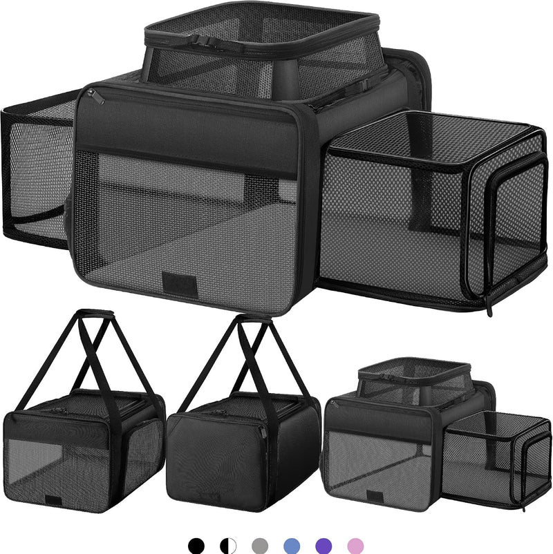Top and 2 Sides Expandable Pet Carrier 17x11x9.5, TSA Airline Approved Small Dog Carriers for Small Dogs, Soft-Sided Cat Carrier with Self-Locking Zippers for Kitten,Rabbit, Puppy, Guinea Pig Black