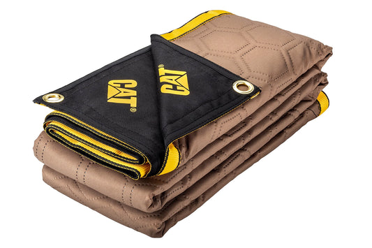 CAT Water Resistant Woven Utility Blanket, 72-Inch x 60-Inch Outdoor Tarp Material Padded Blanket, Rivets for Tie Downs, Park Picnic, Moving, Protect Furniture, Brown Black - 980788N